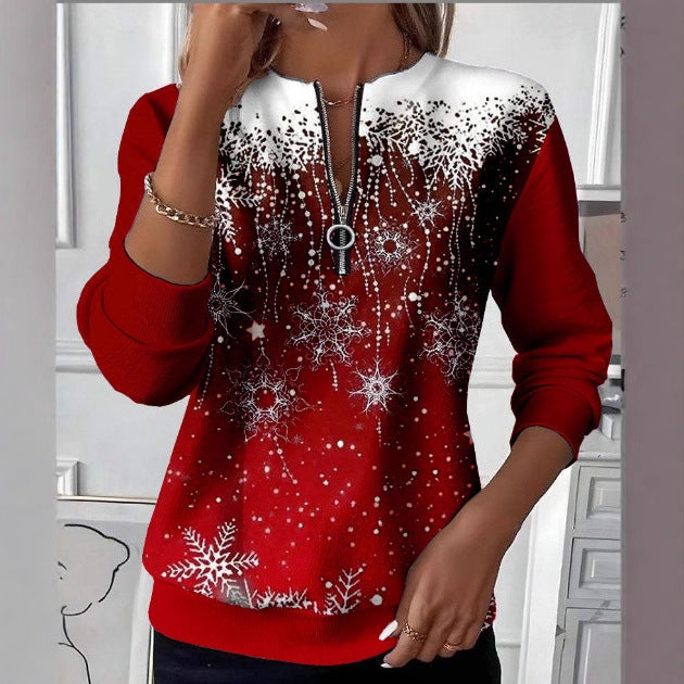 Long Sleeve Women's T-Shirt Halloween Christmas Print Sweatshirt Casual Sweater Top