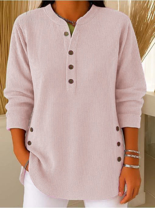 V-neck Buttons Sweater Fashion Casual Solid Color Long-sleeved Tops Women's Blouse T-shirt Clothing