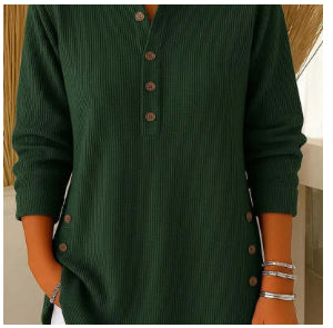 V-neck Buttons Sweater Fashion Casual Solid Color Long-sleeved Tops Women's Blouse T-shirt Clothing