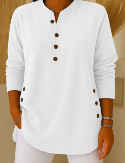 V-neck Buttons Sweater Fashion Casual Solid Color Long-sleeved Tops Women's Blouse T-shirt Clothing