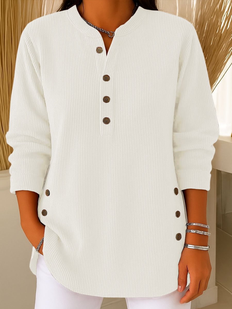 V-neck Buttons Sweater Fashion Casual Solid Color Long-sleeved Tops Women's Blouse T-shirt Clothing