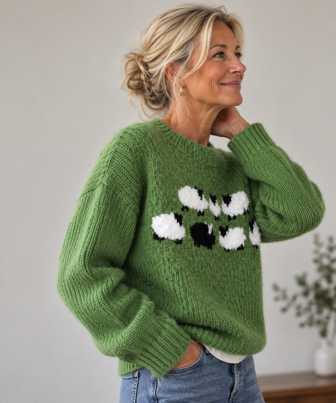 Susan | Green Cute Sheep Sweater