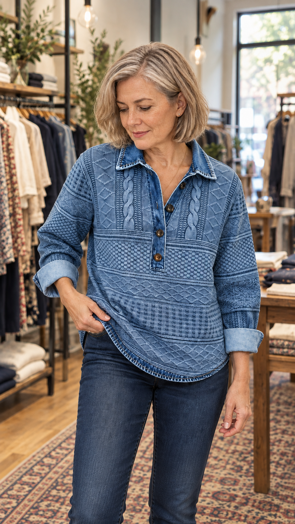 CLARA & MOSS | Odette Printed Stand-Collar Top