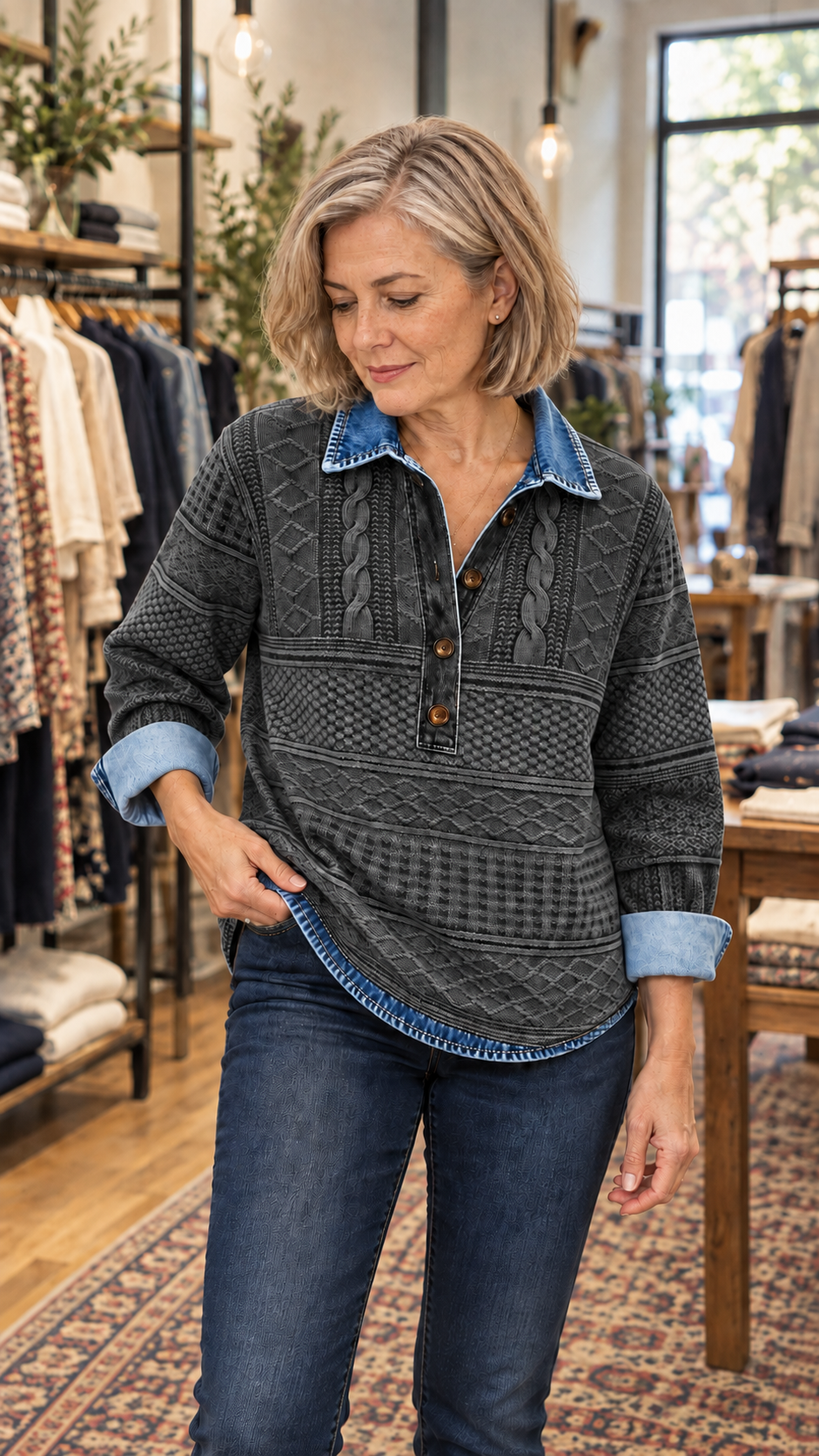 CLARA & MOSS | Odette Printed Stand-Collar Top