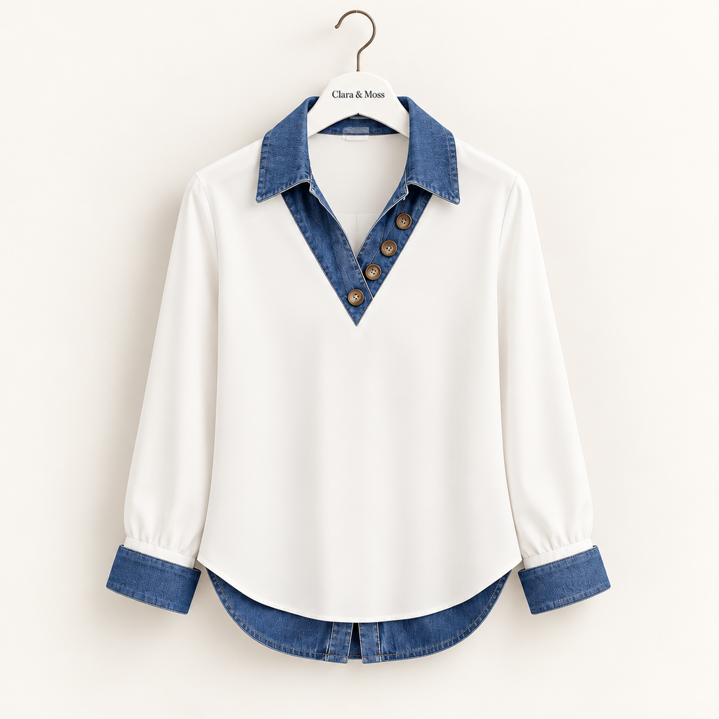 SIENNA DENIM-TRIM BLOUSE
