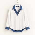 SIENNA DENIM-TRIM BLOUSE