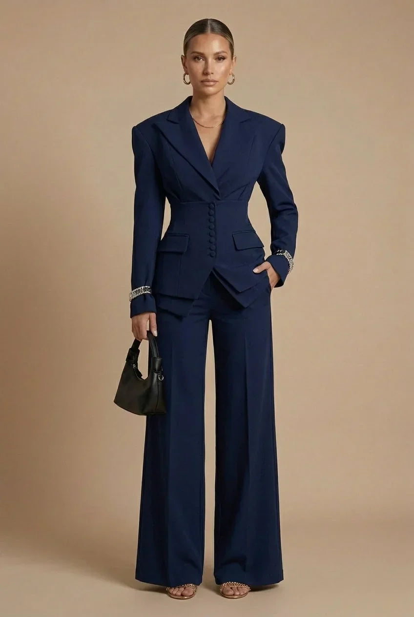 Women's Tailored Blazer and Wide-Leg Trousers | Elegant Formal Pant Suit Set