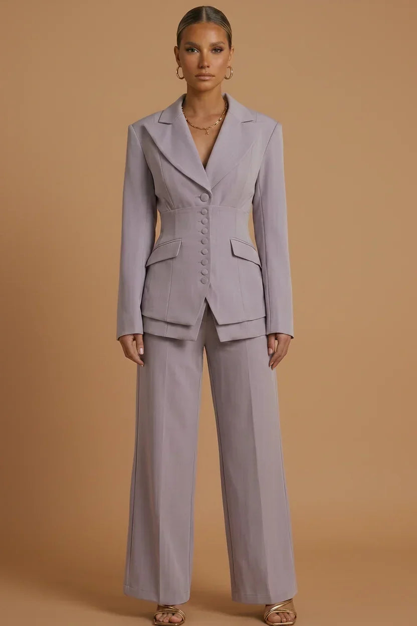 Women's Tailored Blazer and Wide-Leg Trousers | Elegant Formal Pant Suit Set