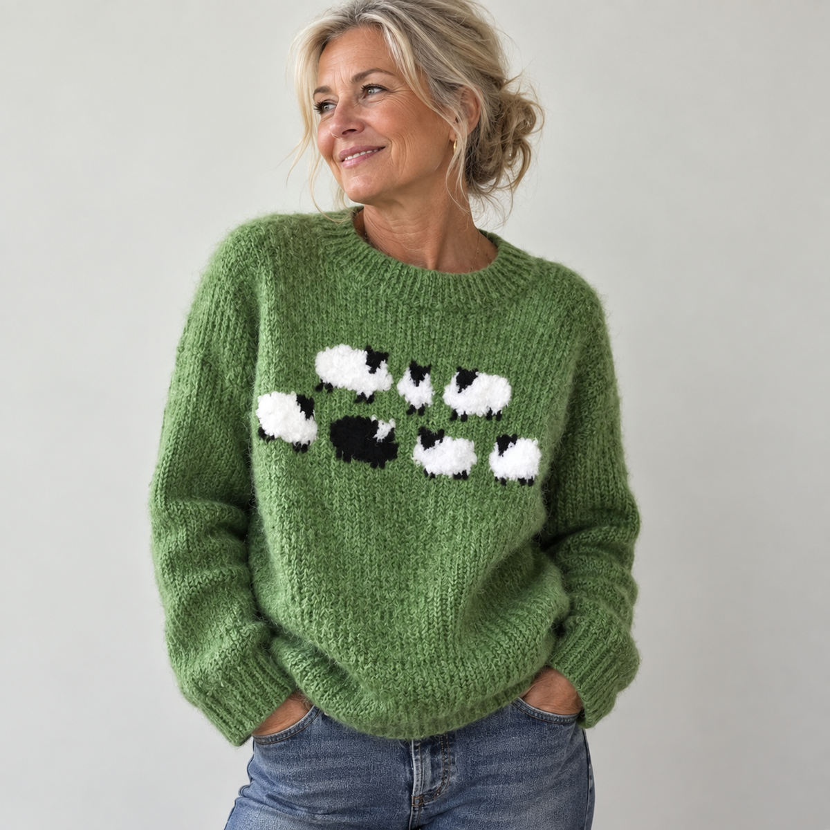 Susan | Green Cute Sheep Sweater