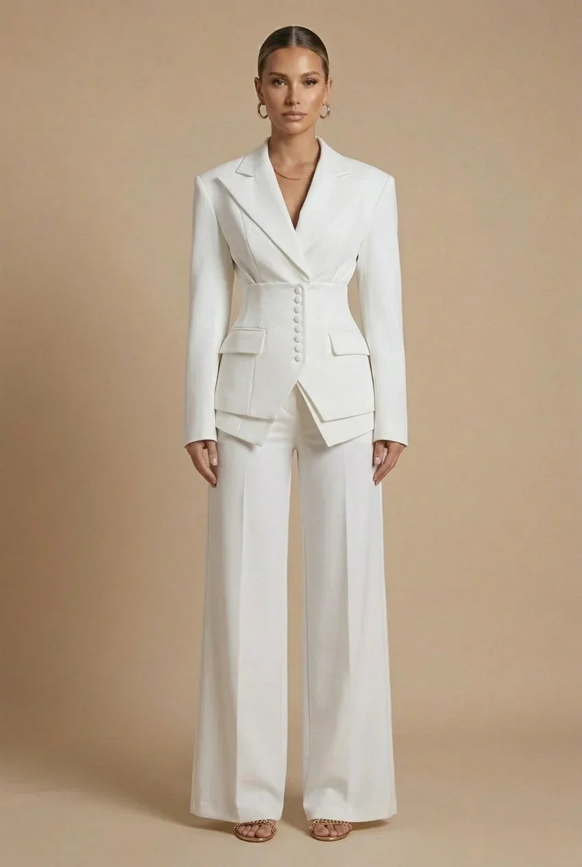 Women's Tailored Blazer and Wide-Leg Trousers | Elegant Formal Pant Suit Set
