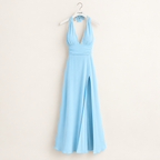 LILA WRAP-NECK EVENING DRESS