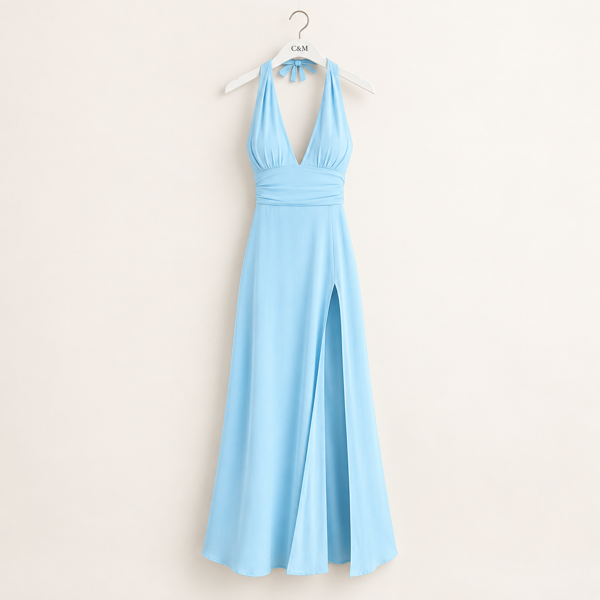 LILA WRAP-NECK EVENING DRESS