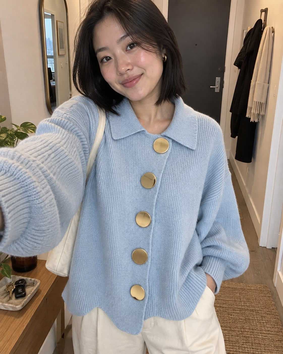 Harper Blue Cardigan lifestyle