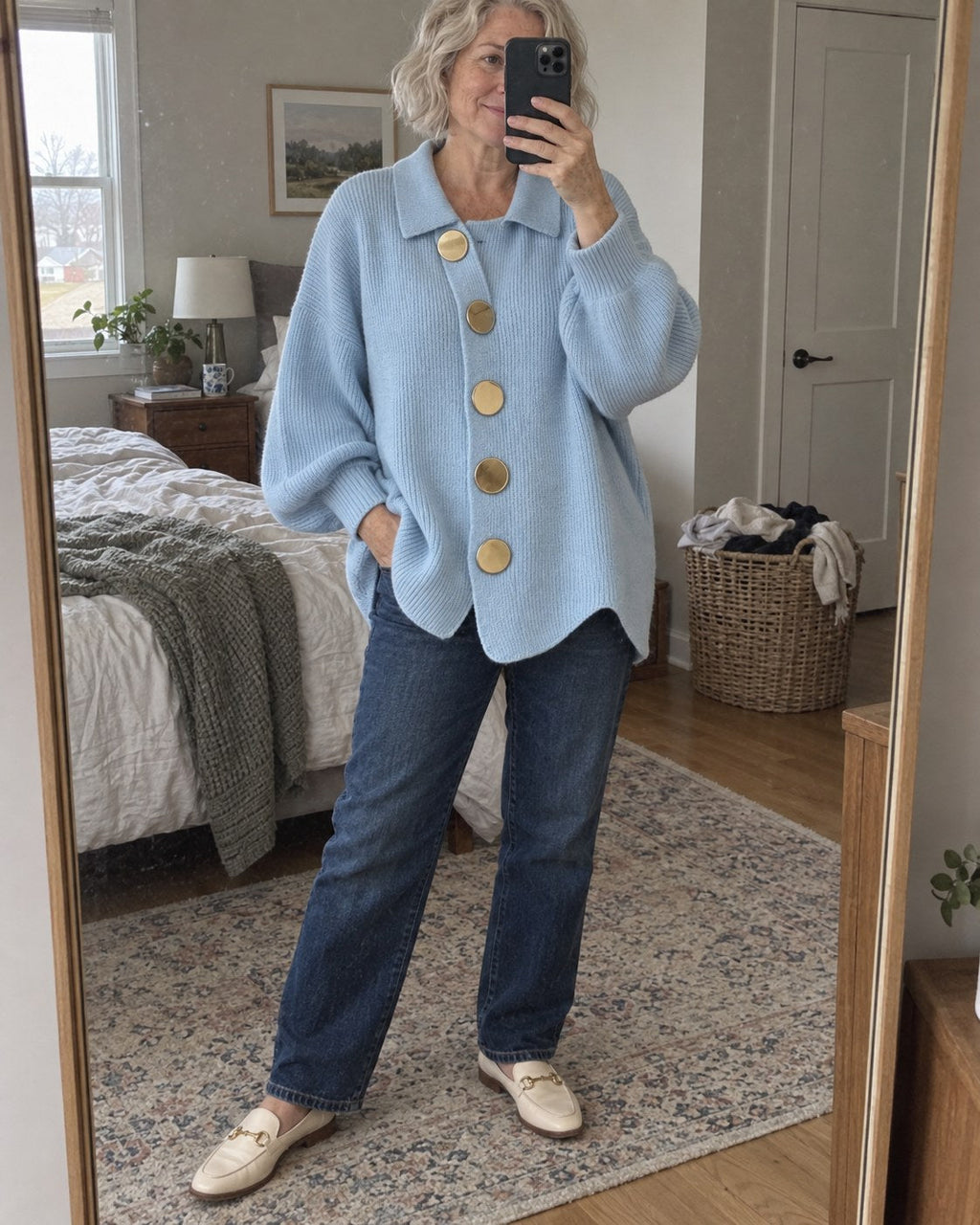 Harper Blue Cardigan lifestyle