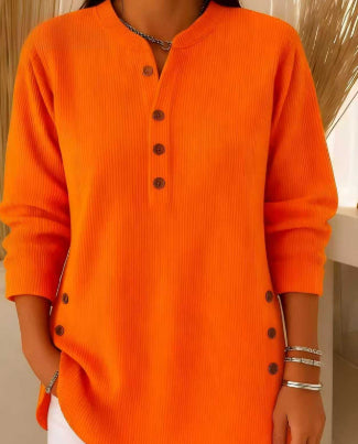 V-neck Buttons Sweater Fashion Casual Solid Color Long-sleeved Tops Women's Blouse T-shirt Clothing